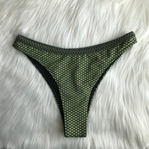 NWOT Shein Neon Green Printed High Waist Brazilian Bikini Swimsuit Bottoms - M - Picture 1 of 4